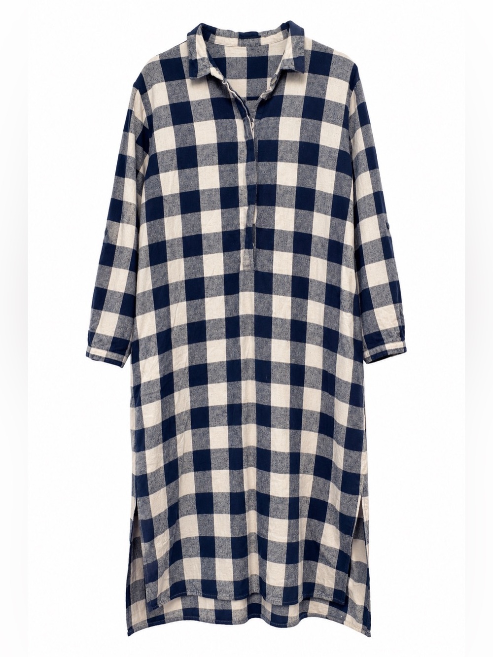 Birds of Paradis by Trovata Meghan Henley Plaid Shirt Dress Blue Cream Size L